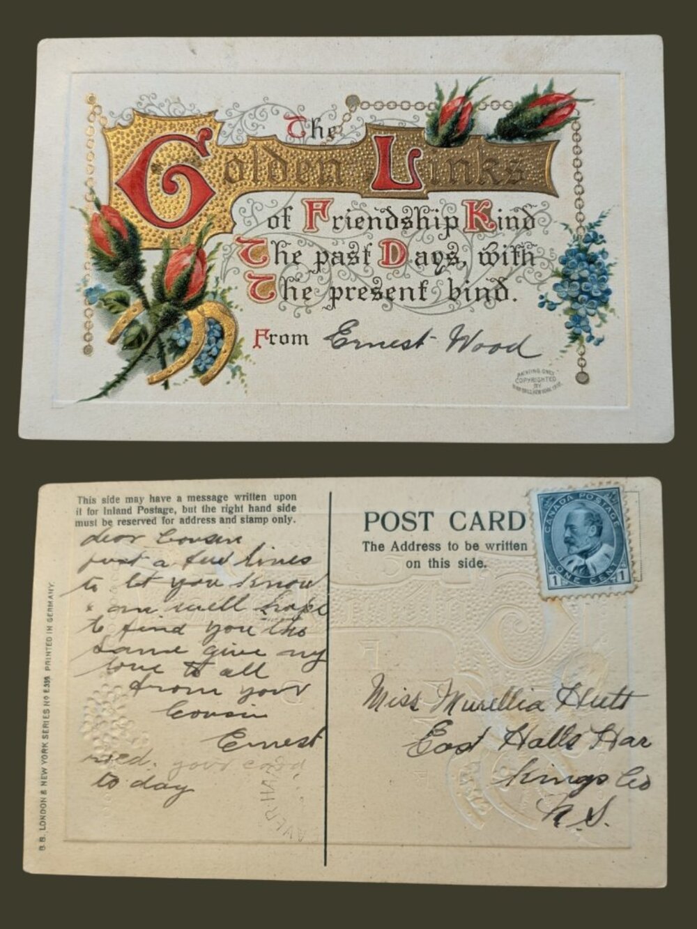 POSTCARD SALE 10/$20 Embossed "The Golden Link of Friendship" 1910 Postcard